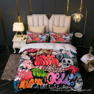 Graffiti 3D printing three-piece polyester bedding set